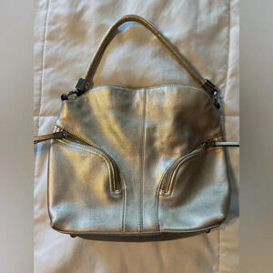 B.Makowsky Rose Gold Leather Tote Bag Purse Metallic